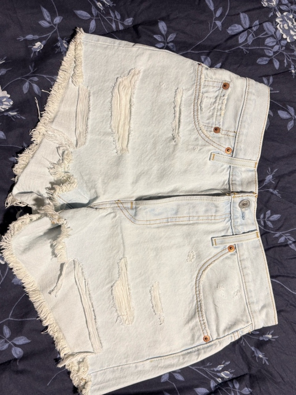 Levi's Light Blue Distressed High-Rise Jean Shorts